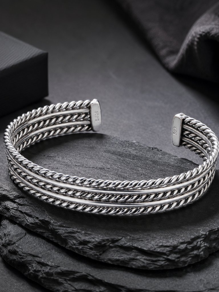 Men's Mexican Silver .925 Cuff Bracelet | Braided Design | Made In Mxico
